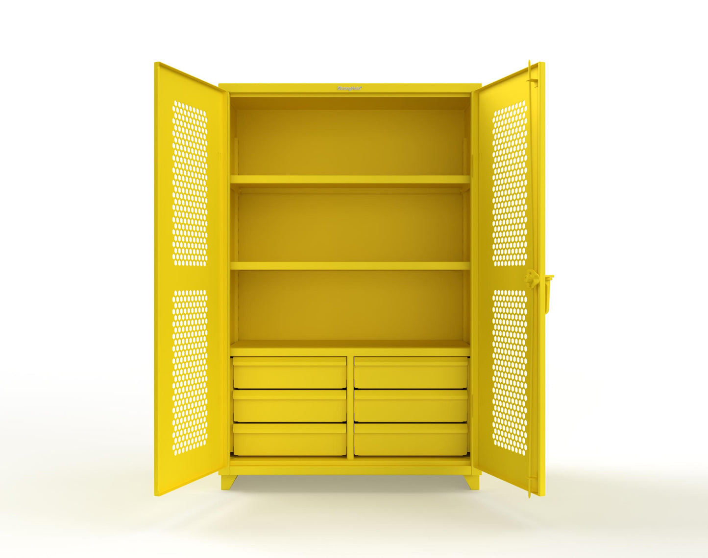 Extra Heavy Duty 14 GA Ventilated (Hex) Cabinet with 6 Half-Width Drawers, 3 Shelves - 48 In. W x 24 In. D x 75 In. H - 46-H-243-6/5DB-L-1021