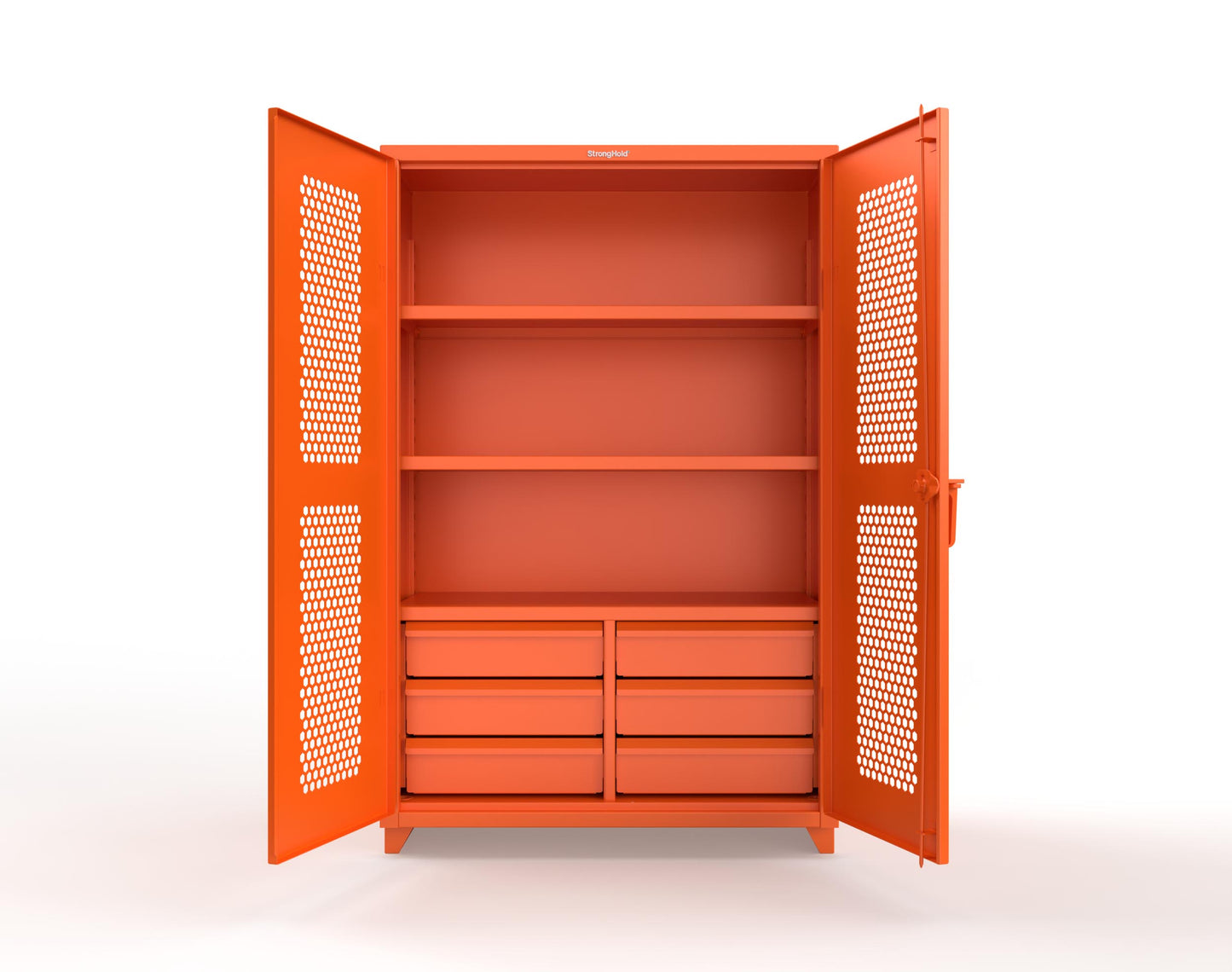 Extra Heavy Duty 14 GA Ventilated (Hex) Cabinet with 6 Half-Width Drawers, 3 Shelves - 48 In. W x 24 In. D x 75 In. H - 46-H-243-6/5DB-L-2009
