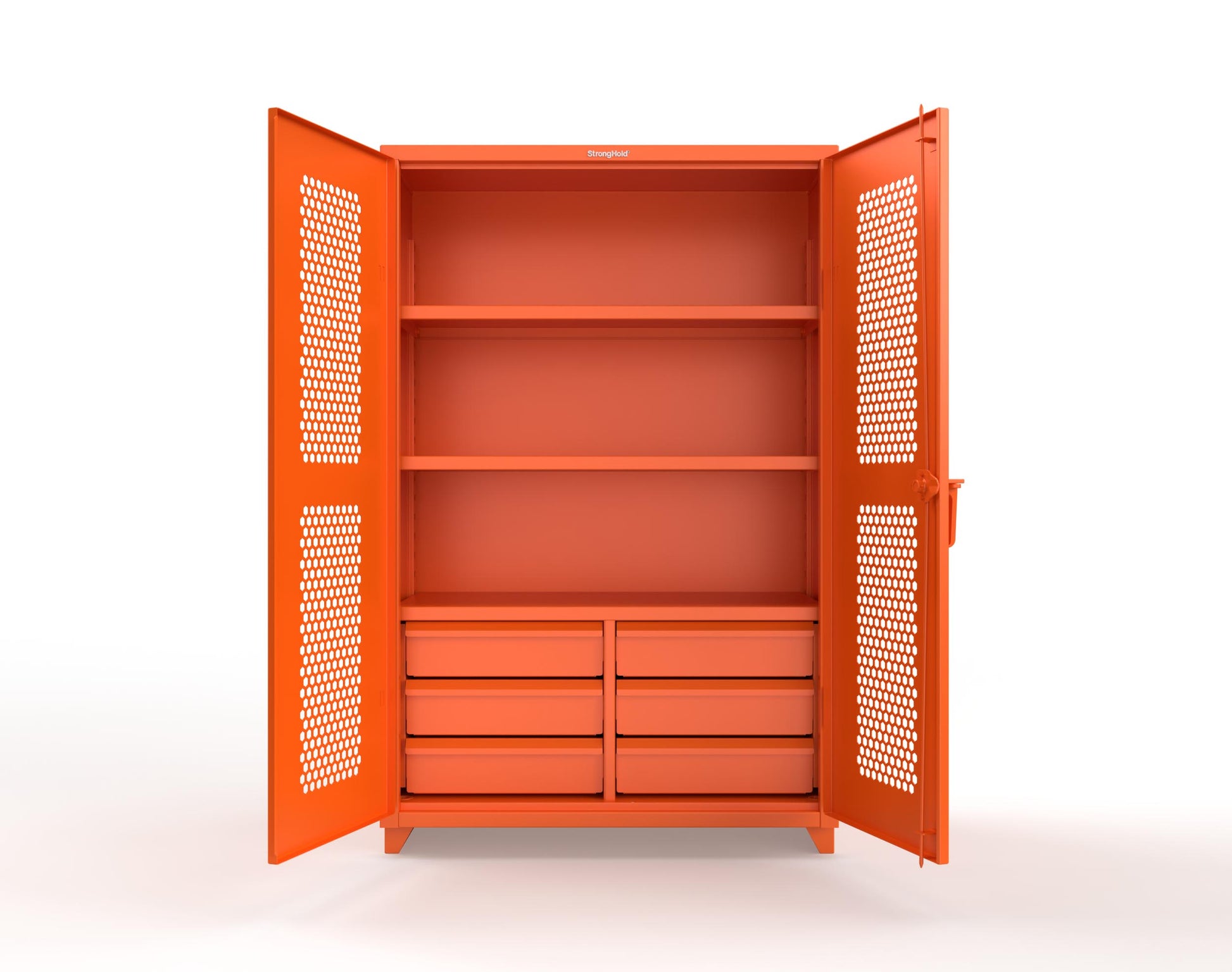 Extra Heavy Duty 14 GA Ventilated (Hex) Cabinet with 6 Half-Width Drawers, 3 Shelves - 48 In. W x 24 In. D x 75 In. H - 46-H-243-6/5DB-L-2009