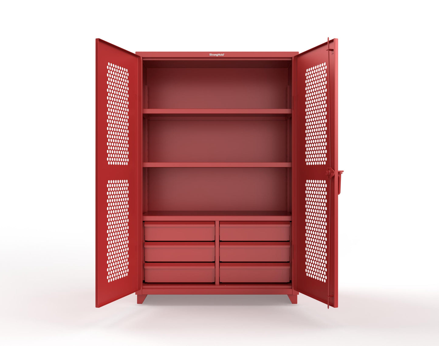 Extra Heavy Duty 14 GA Ventilated (Hex) Cabinet with 6 Half-Width Drawers, 3 Shelves - 48 In. W x 24 In. D x 75 In. H - 46-H-243-6/5DB-L-3001