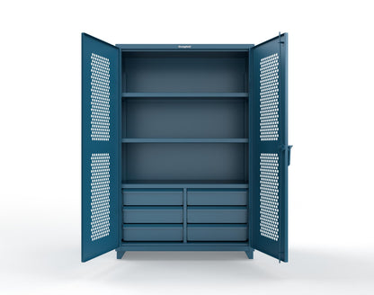 Extra Heavy Duty 14 GA Ventilated (Hex) Cabinet with 6 Half-Width Drawers, 3 Shelves - 48 In. W x 24 In. D x 75 In. H - 46-H-243-6/5DB-L-5001