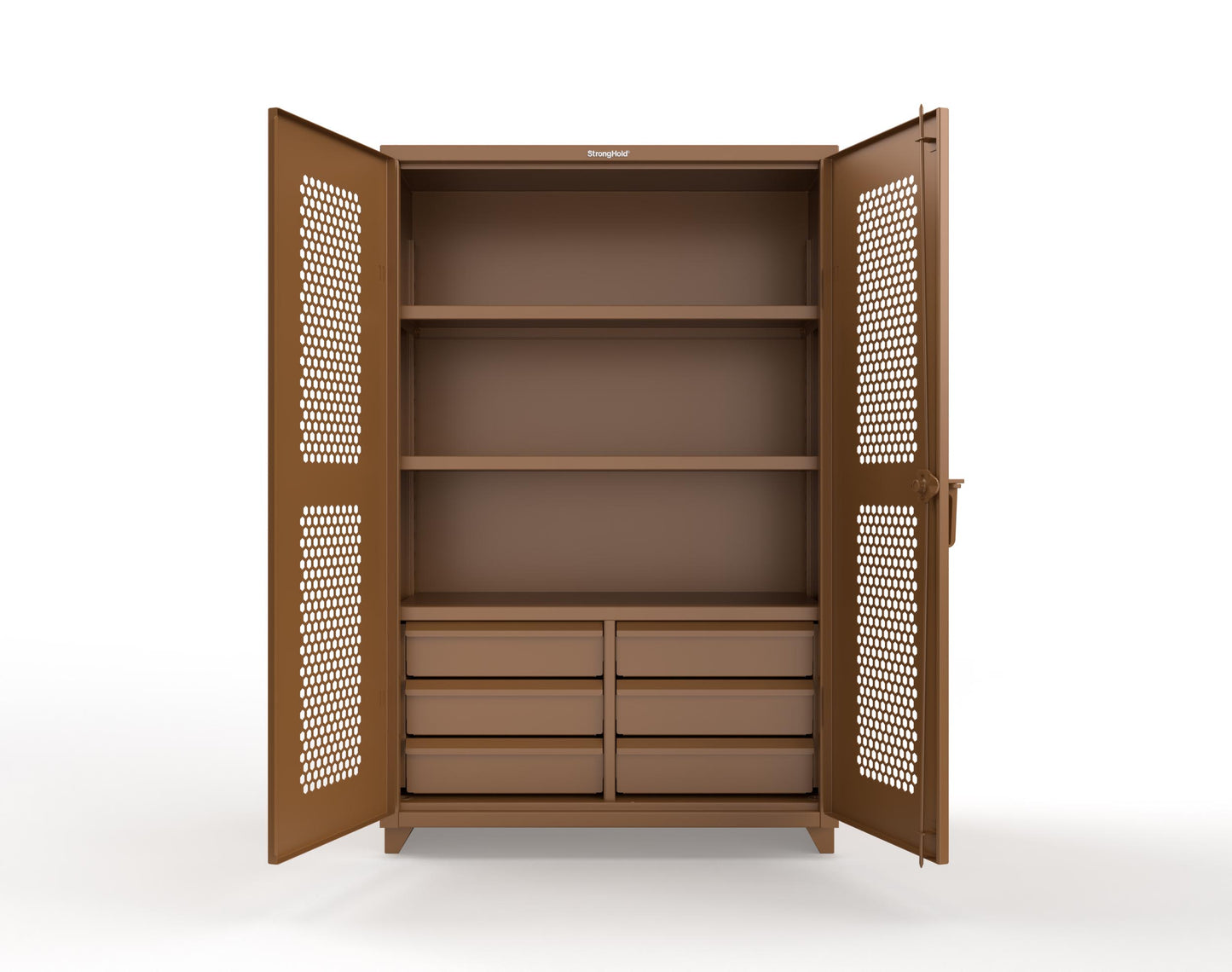Extra Heavy Duty 14 GA Ventilated (Hex) Cabinet with 6 Half-Width Drawers, 3 Shelves - 48 In. W x 24 In. D x 75 In. H - 46-H-243-6/5DB-L-8008