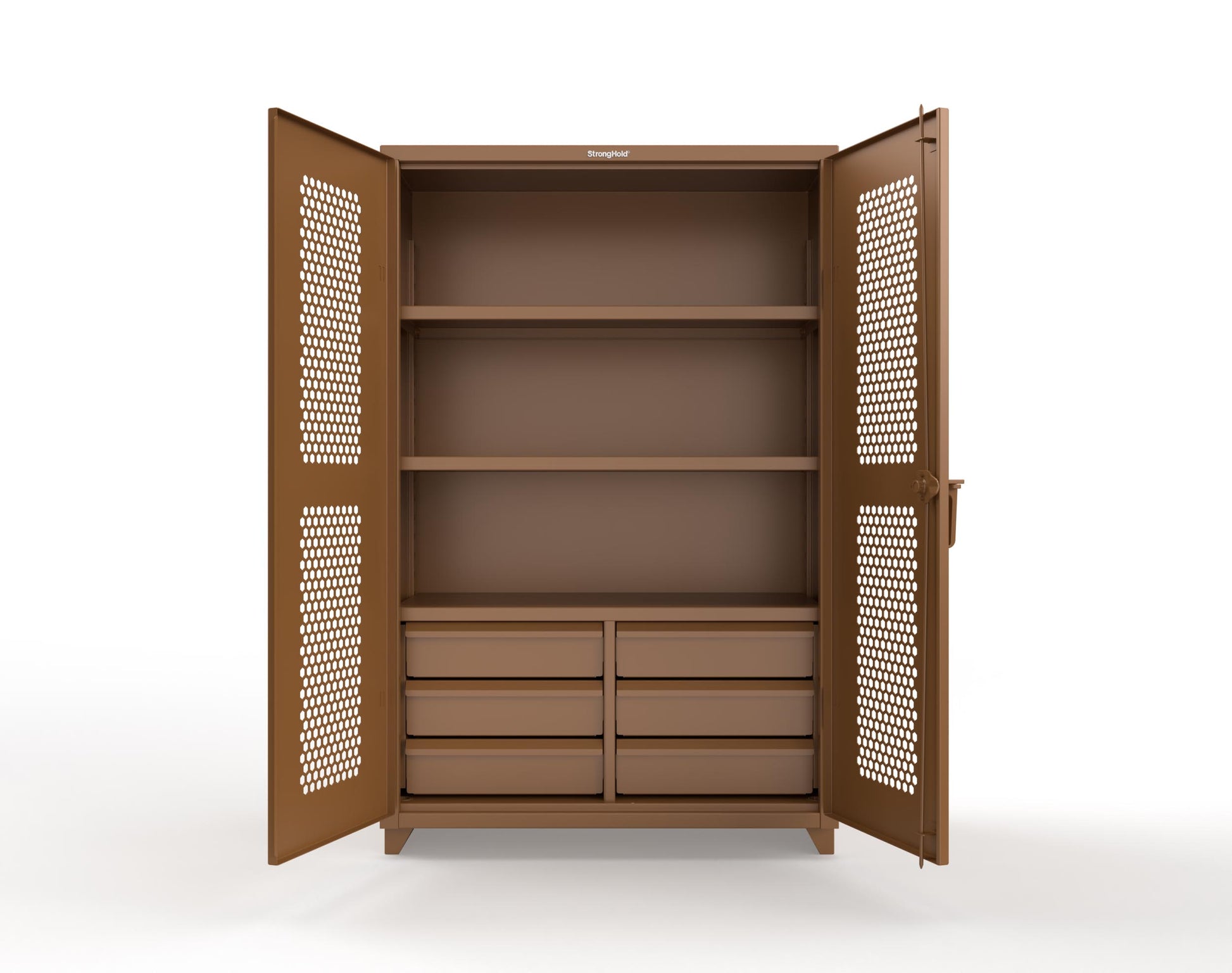 Extra Heavy Duty 14 GA Ventilated (Hex) Cabinet with 6 Half-Width Drawers, 3 Shelves - 48 In. W x 24 In. D x 75 In. H - 46-H-243-6/5DB-L-8008