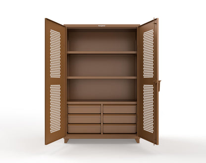 Extra Heavy Duty 14 GA Ventilated (Hex) Cabinet with 6 Half-Width Drawers, 3 Shelves - 48 In. W x 24 In. D x 75 In. H - 46-H-243-6/5DB-L-8008