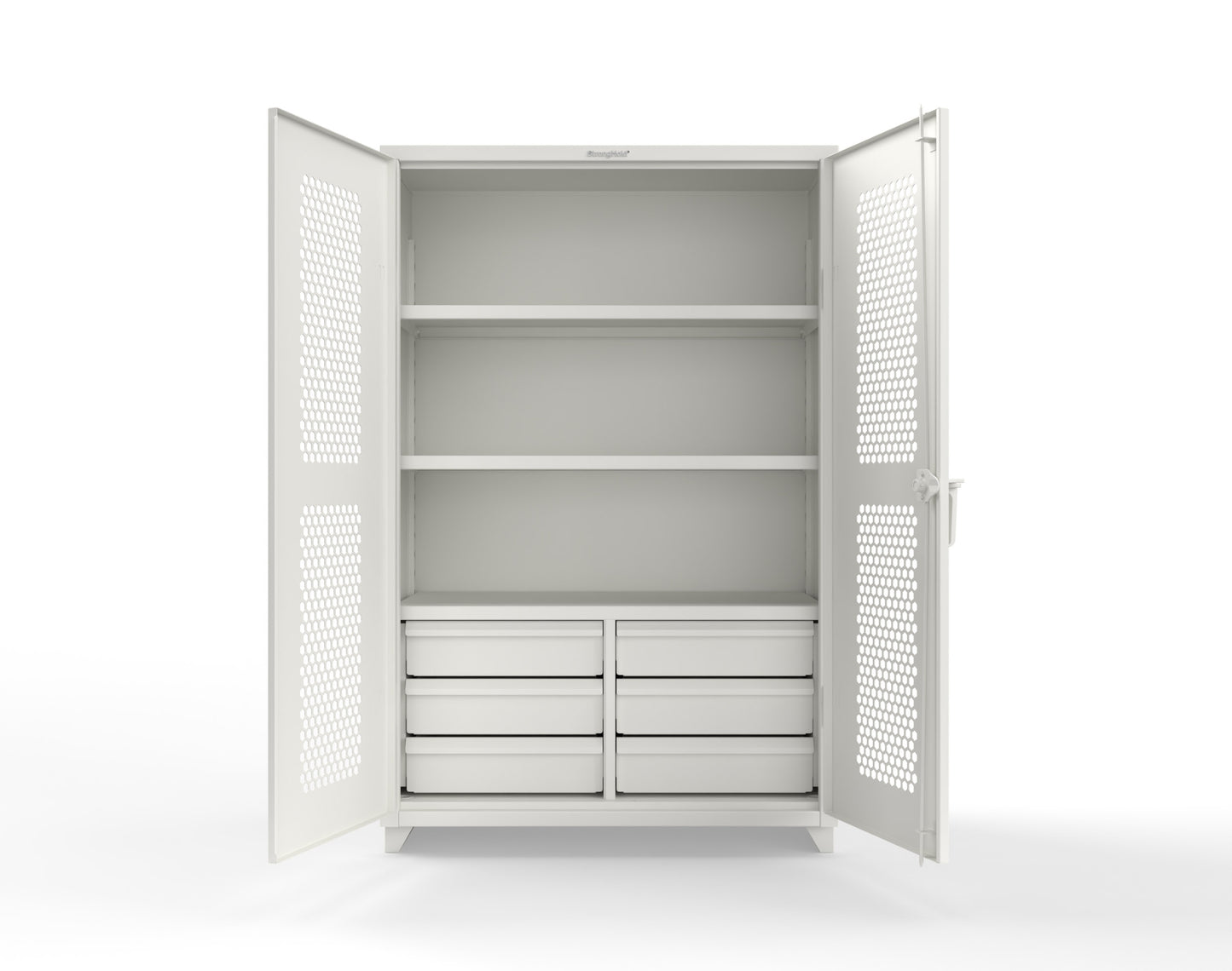 Extra Heavy Duty 14 GA Ventilated (Hex) Cabinet with 6 Half-Width Drawers, 3 Shelves - 48 In. W x 24 In. D x 75 In. H - 46-H-243-6/5DB-L-9003