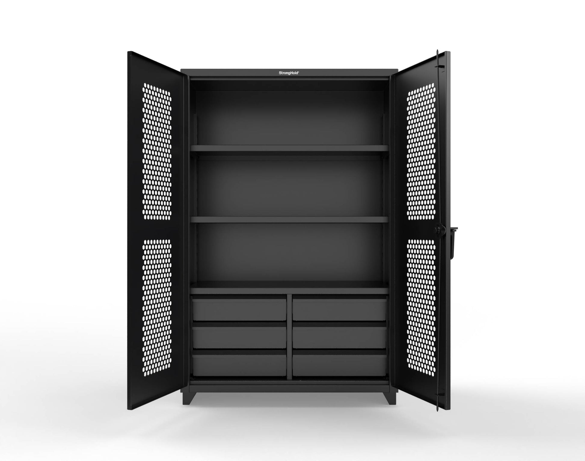 Extra Heavy Duty 14 GA Ventilated (Hex) Cabinet with 6 Half-Width Drawers, 3 Shelves - 48 In. W x 24 In. D x 75 In. H - 46-H-243-6/5DB-L-9005