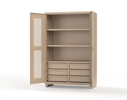 Extra Heavy Duty 14 GA Ventilated (Hex) Cabinet with 6 Half-Width Drawers, 3 Shelves - 48 In. W x 24 In. D x 75 In. H - 46-H-243-6/5DB-L-1019