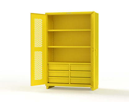 Extra Heavy Duty 14 GA Ventilated (Hex) Cabinet with 6 Half-Width Drawers, 3 Shelves - 48 In. W x 24 In. D x 75 In. H - 46-H-243-6/5DB-L-1021