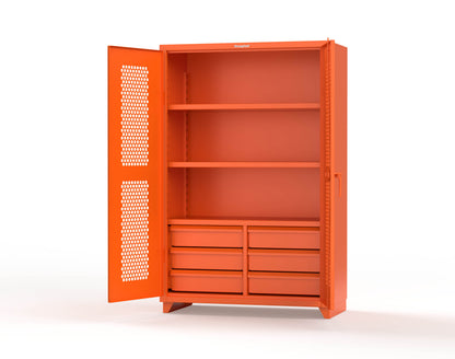 Extra Heavy Duty 14 GA Ventilated (Hex) Cabinet with 6 Half-Width Drawers, 3 Shelves - 48 In. W x 24 In. D x 75 In. H - 46-H-243-6/5DB-L-2009