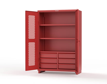 Extra Heavy Duty 14 GA Ventilated (Hex) Cabinet with 6 Half-Width Drawers, 3 Shelves - 48 In. W x 24 In. D x 75 In. H - 46-H-243-6/5DB-L-3001