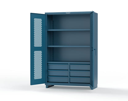 Extra Heavy Duty 14 GA Ventilated (Hex) Cabinet with 6 Half-Width Drawers, 3 Shelves - 48 In. W x 24 In. D x 75 In. H - 46-H-243-6/5DB-L-5001