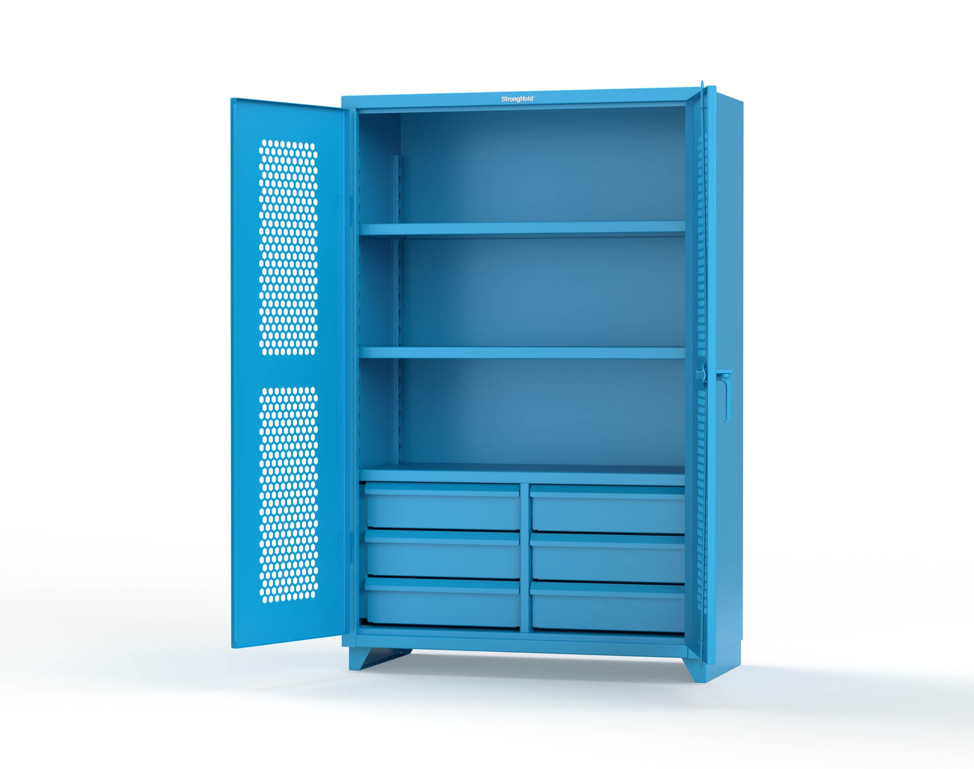 Extra Heavy Duty 14 GA Ventilated (Hex) Cabinet with 6 Half-Width Drawers, 3 Shelves - 48 In. W x 24 In. D x 75 In. H - 46-H-243-6/5DB-L-5012