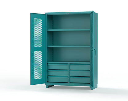 Extra Heavy Duty 14 GA Ventilated (Hex) Cabinet with 6 Half-Width Drawers, 3 Shelves - 48 In. W x 24 In. D x 75 In. H - 46-H-243-6/5DB-L-5021