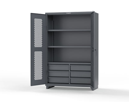 Extra Heavy Duty 14 GA Ventilated (Hex) Cabinet with 6 Half-Width Drawers, 3 Shelves - 48 In. W x 24 In. D x 75 In. H - 46-H-243-6/5DB-L-7024