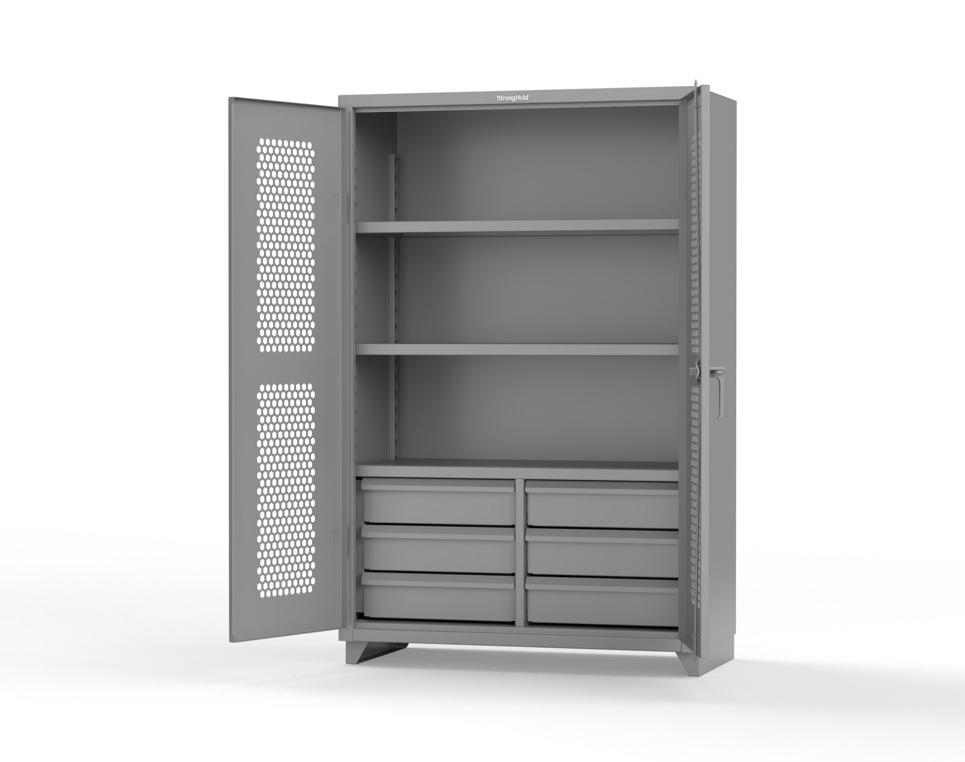 Extra Heavy Duty 14 GA Ventilated (Hex) Cabinet with 6 Half-Width Drawers, 3 Shelves - 48 In. W x 24 In. D x 75 In. H - 46-H-243-6/5DB-L-7037