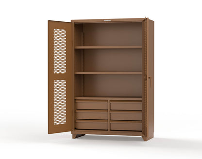 Extra Heavy Duty 14 GA Ventilated (Hex) Cabinet with 6 Half-Width Drawers, 3 Shelves - 48 In. W x 24 In. D x 75 In. H - 46-H-243-6/5DB-L-8008