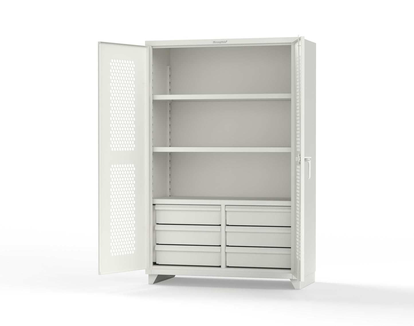 Extra Heavy Duty 14 GA Ventilated (Hex) Cabinet with 6 Half-Width Drawers, 3 Shelves - 48 In. W x 24 In. D x 75 In. H - 46-H-243-6/5DB-L-9003
