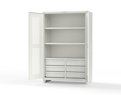 Extra Heavy Duty 14 GA Ventilated (Hex) Cabinet with 6 Half-Width Drawers, 3 Shelves - 48 In. W x 24 In. D x 75 In. H - 46-H-243-6/5DB-L-9003