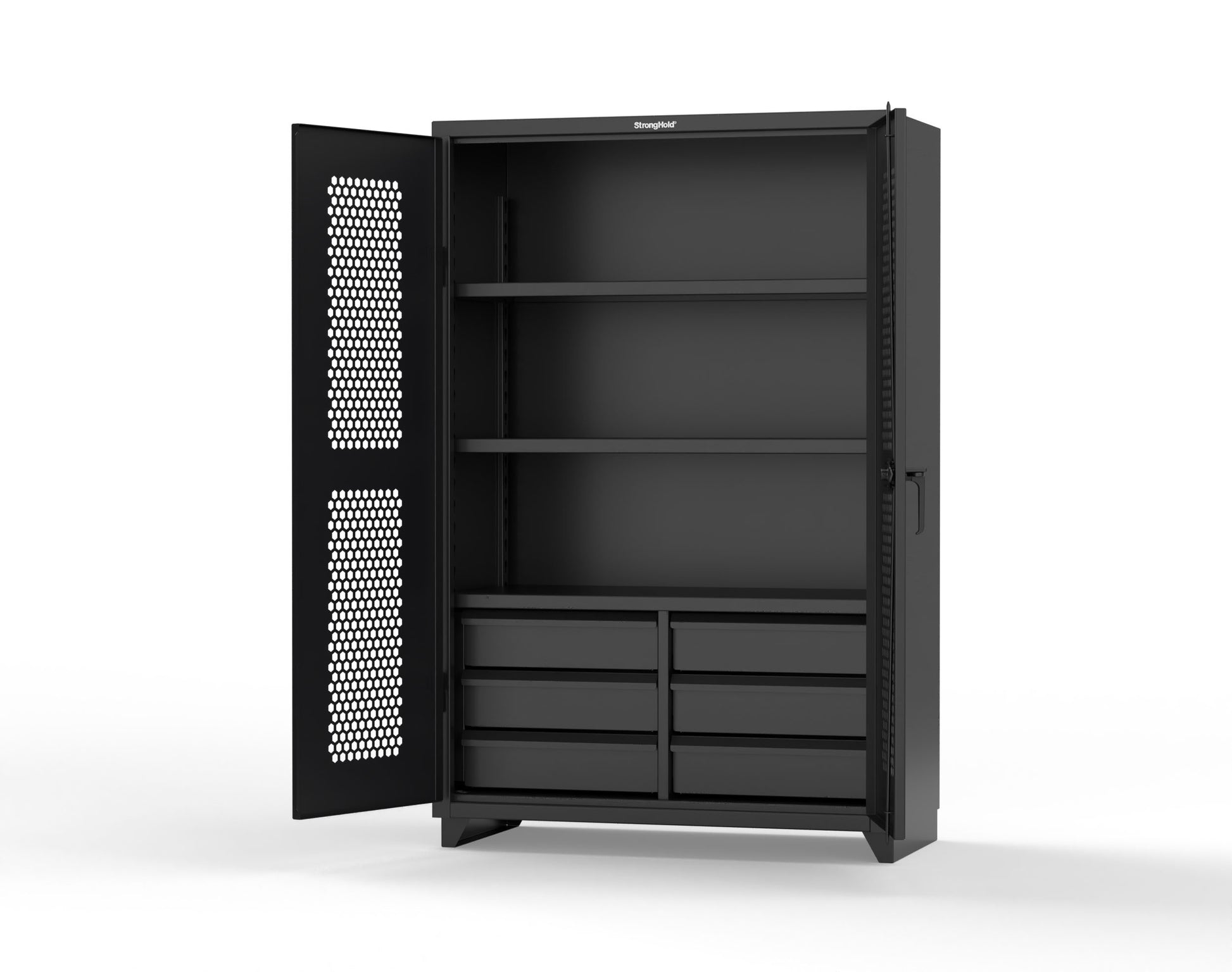 Extra Heavy Duty 14 GA Ventilated (Hex) Cabinet with 6 Half-Width Drawers, 3 Shelves - 48 In. W x 24 In. D x 75 In. H - 46-H-243-6/5DB-L-9005