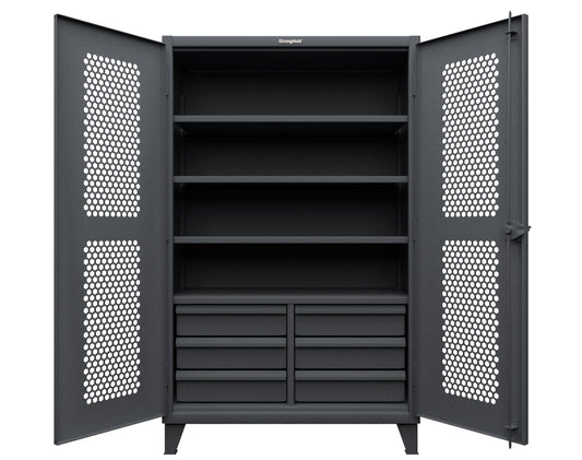 Extreme Duty 12 GA Ventilated (Hex) Cabinet with 6 Half-Width Drawers, 4 Shelves - 48 In. W x 24 In. D x 78 In. H