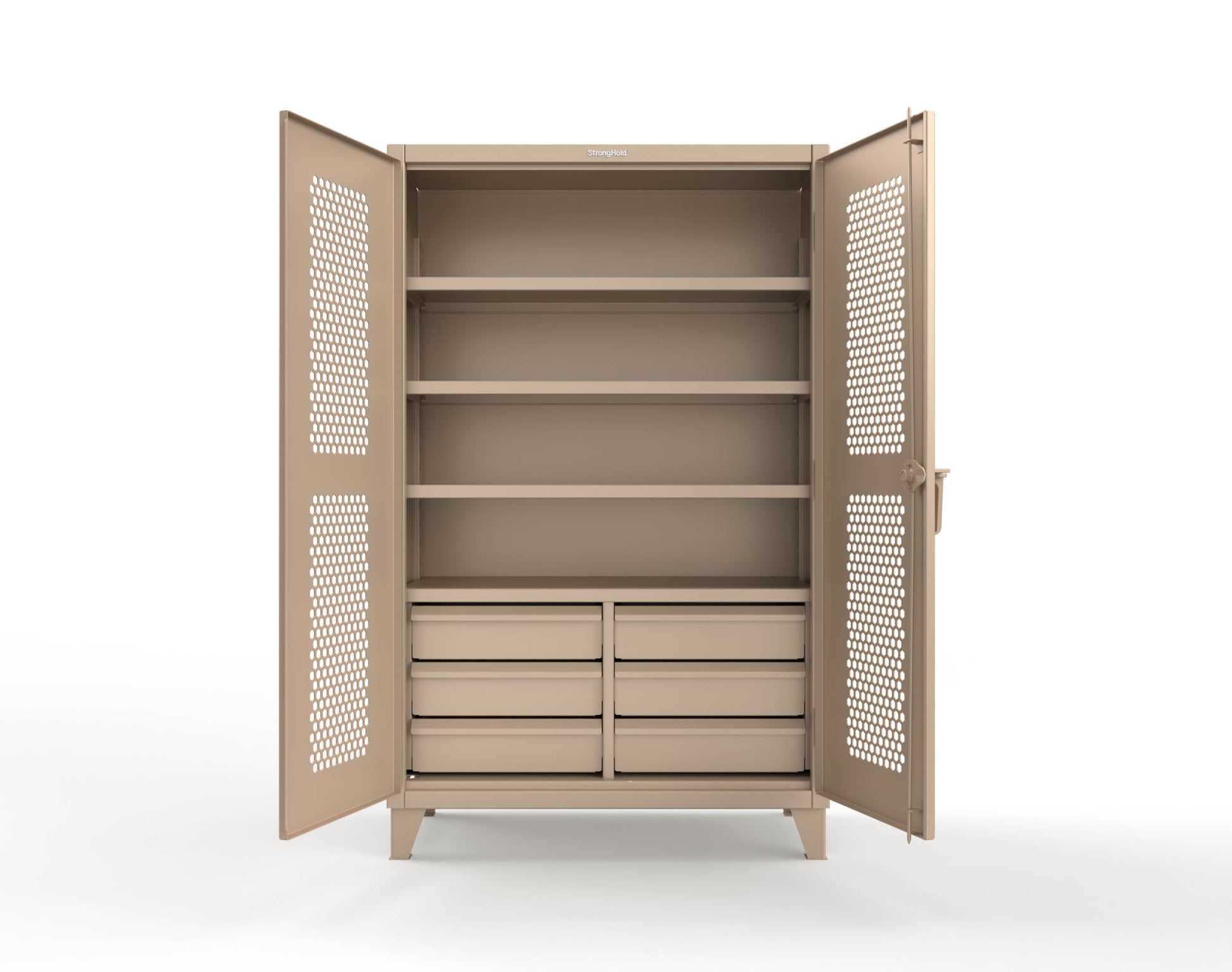 Extreme Duty 12 GA Ventilated (Hex) Cabinet with 6 Half-Width Drawers, 4 Shelves - 48 In. W x 24 In. D x 78 In. H - 46-H-244-6/5DB-1019