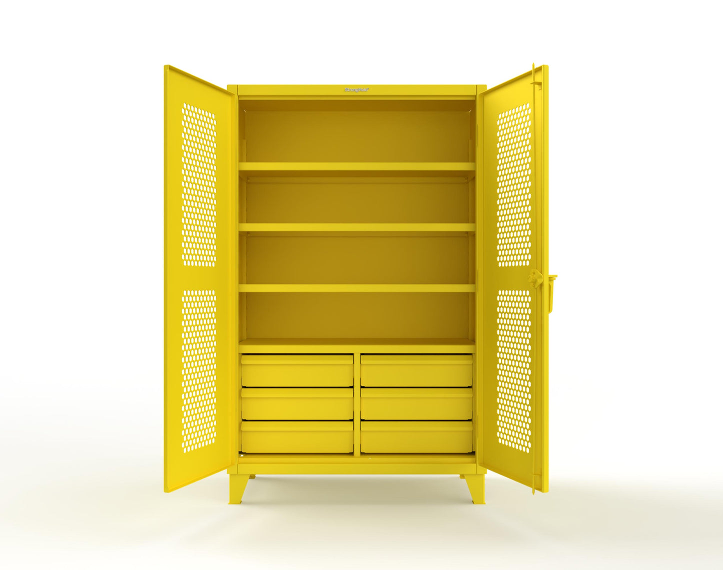 Extreme Duty 12 GA Ventilated (Hex) Cabinet with 6 Half-Width Drawers, 4 Shelves - 48 In. W x 24 In. D x 78 In. H - 46-H-244-6/5DB-1021