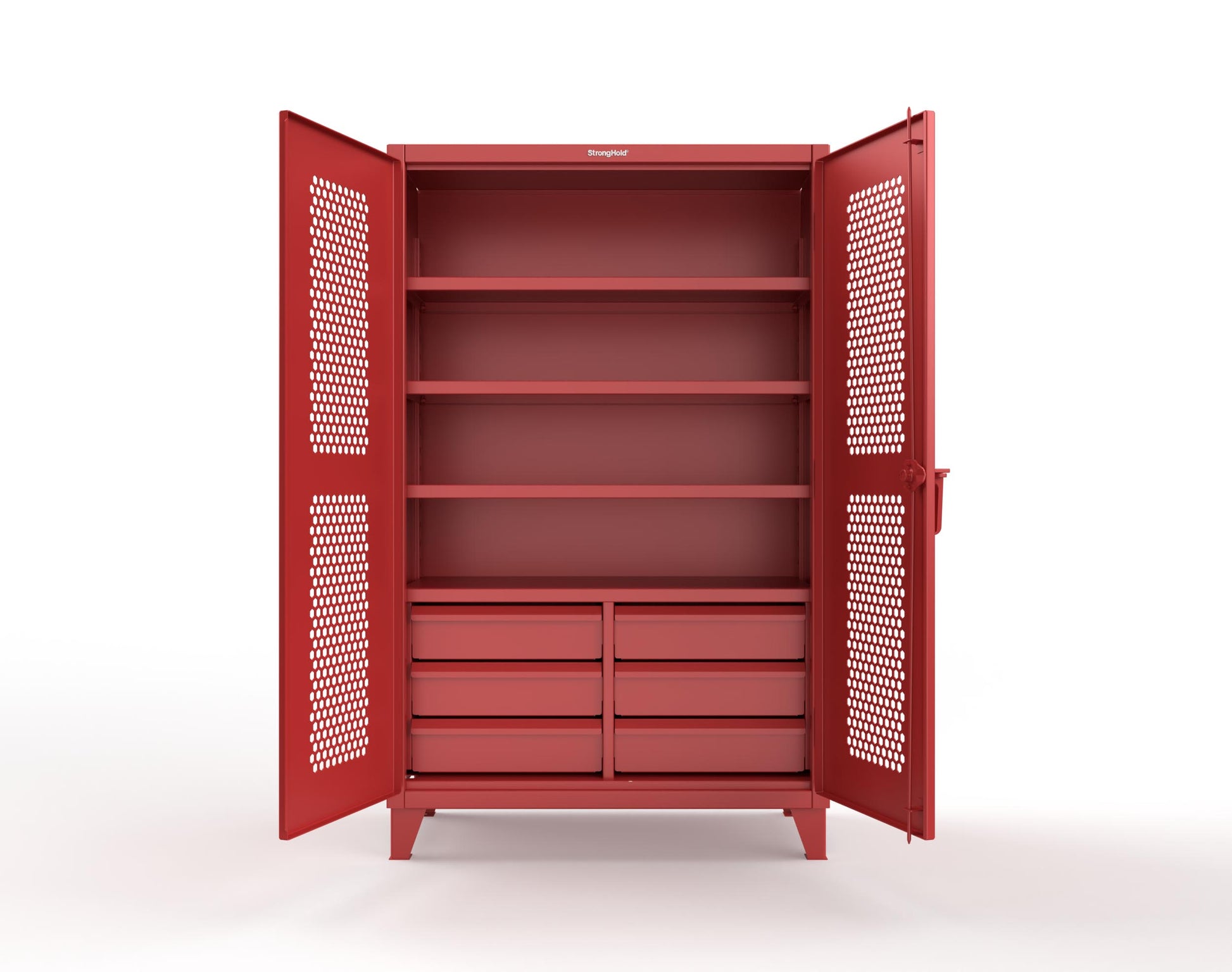 Extreme Duty 12 GA Ventilated (Hex) Cabinet with 6 Half-Width Drawers, 4 Shelves - 48 In. W x 24 In. D x 78 In. H - 46-H-244-6/5DB-3001