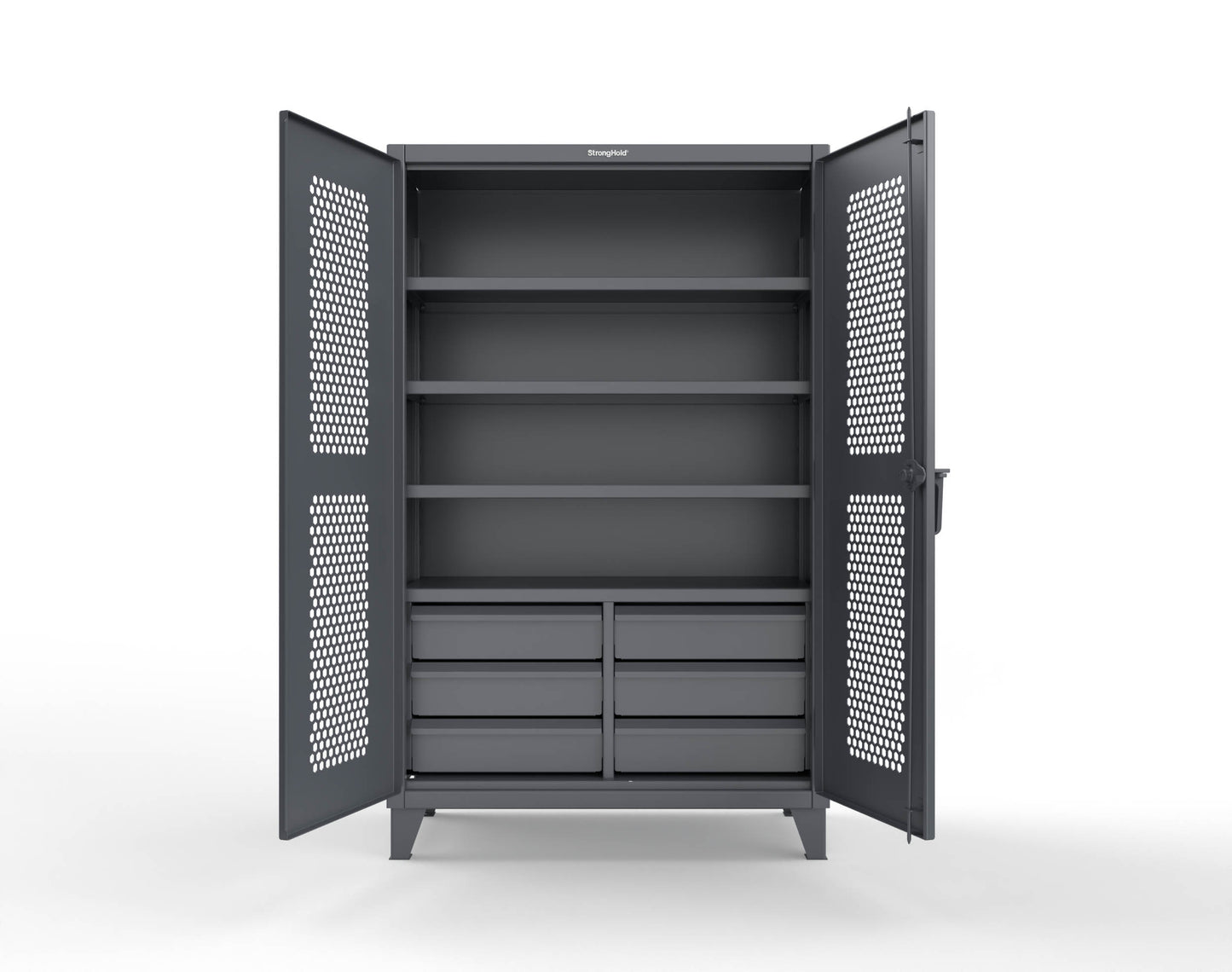 Extreme Duty 12 GA Ventilated (Hex) Cabinet with 6 Half-Width Drawers, 4 Shelves - 48 In. W x 24 In. D x 78 In. H - 46-H-244-6/5DB-7024 