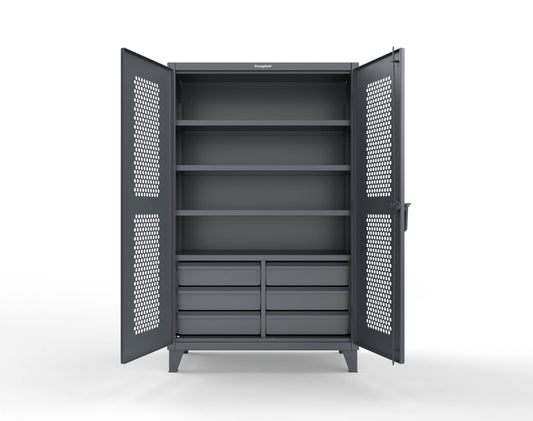 Extreme Duty 12 GA Ventilated (Hex) Cabinet with 6 Half-Width Drawers, 4 Shelves - 48 In. W x 24 In. D x 78 In. H - 46-H-244-6/5DB-7024 