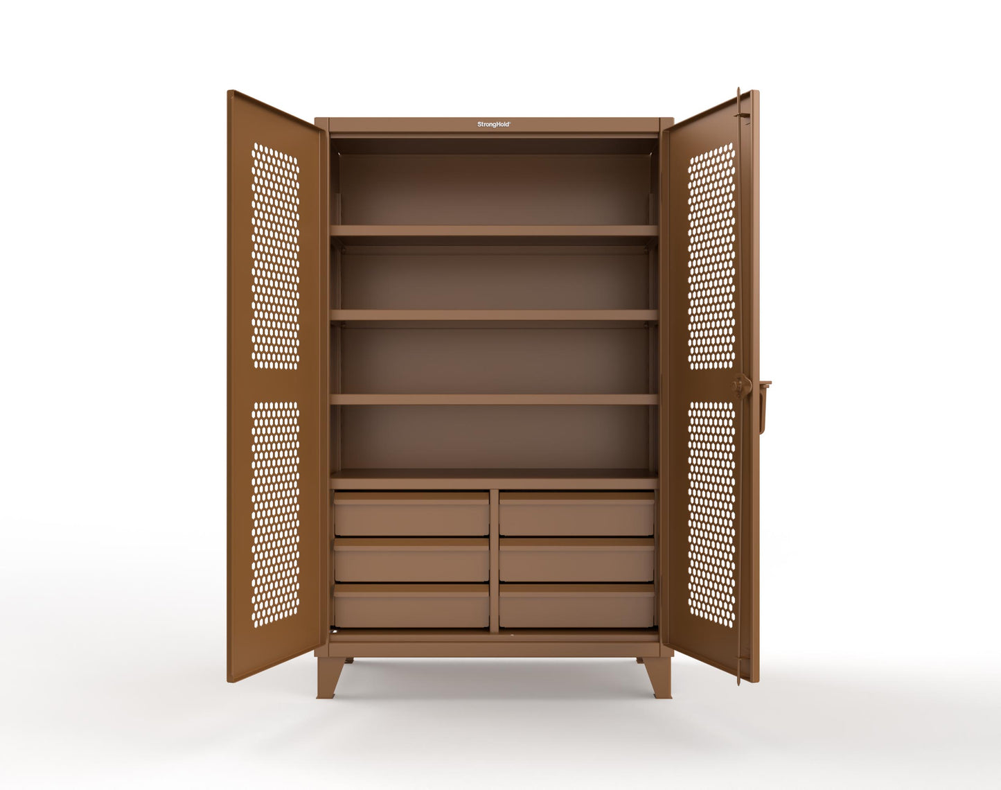 Extreme Duty 12 GA Ventilated (Hex) Cabinet with 6 Half-Width Drawers, 4 Shelves - 48 In. W x 24 In. D x 78 In. H - 46-H-244-6/5DB-8008