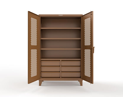 Extreme Duty 12 GA Ventilated (Hex) Cabinet with 6 Half-Width Drawers, 4 Shelves - 48 In. W x 24 In. D x 78 In. H - 46-H-244-6/5DB-8008