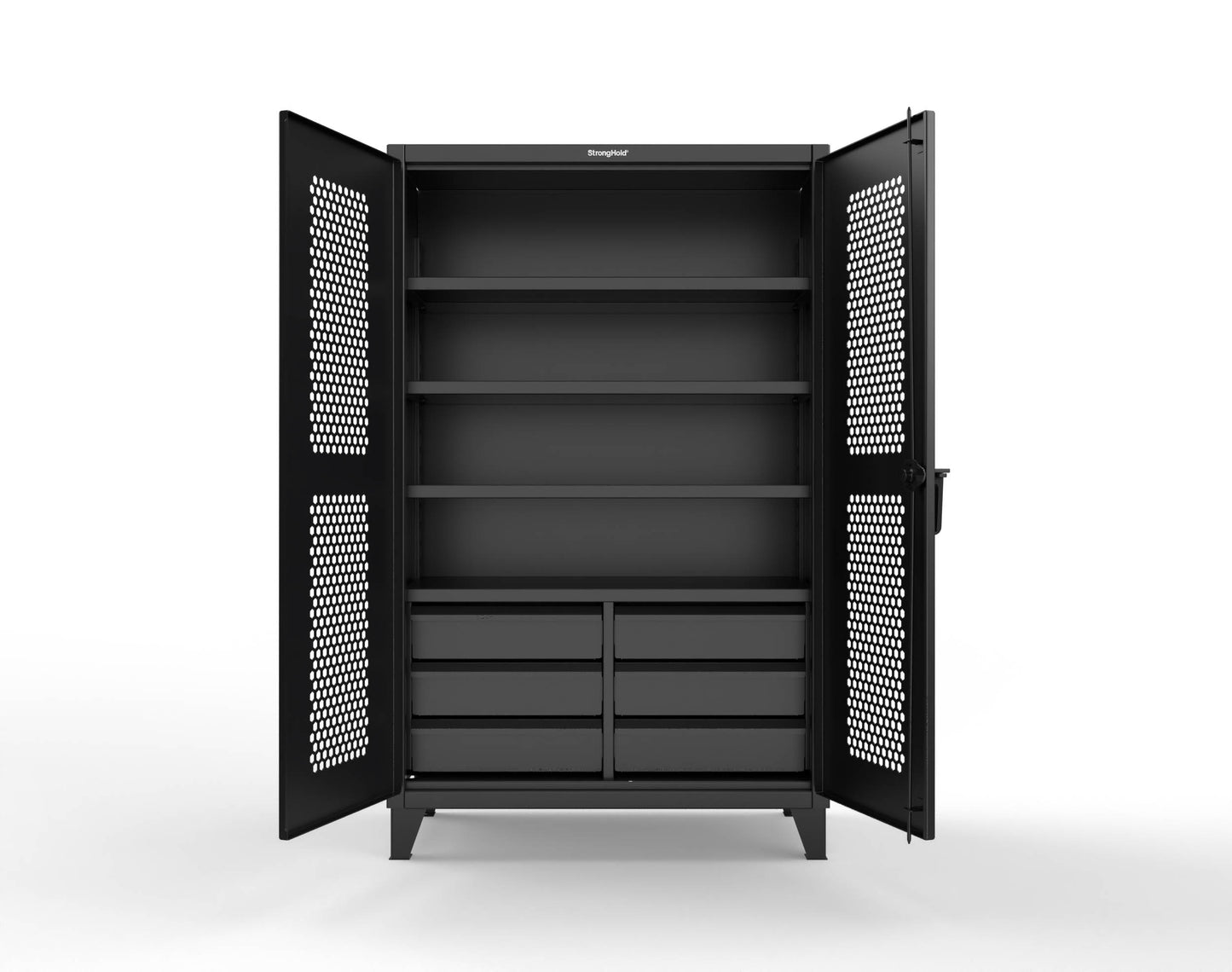 Extreme Duty 12 GA Ventilated (Hex) Cabinet with 6 Half-Width Drawers, 4 Shelves - 48 In. W x 24 In. D x 78 In. H - 46-H-244-6/5DB-9005