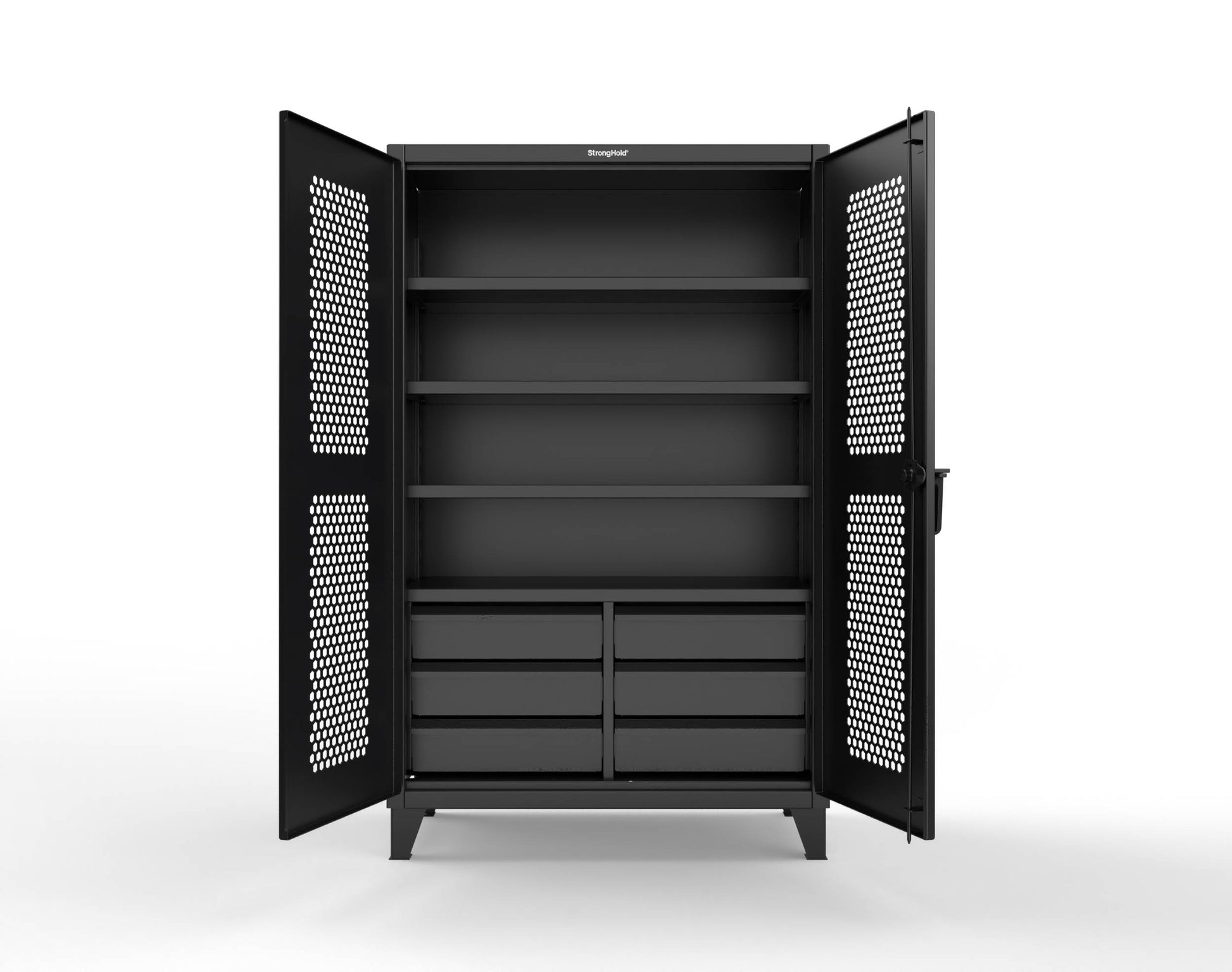 Extreme Duty 12 GA Ventilated (Hex) Cabinet with 6 Half-Width Drawers, 4 Shelves - 48 In. W x 24 In. D x 78 In. H - 46-H-244-6/5DB-9005