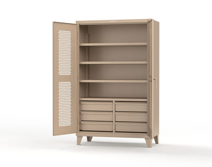 Extreme Duty 12 GA Ventilated (Hex) Cabinet with 6 Half-Width Drawers, 4 Shelves - 48 In. W x 24 In. D x 78 In. H - 46-H-244-6/5DB-1019