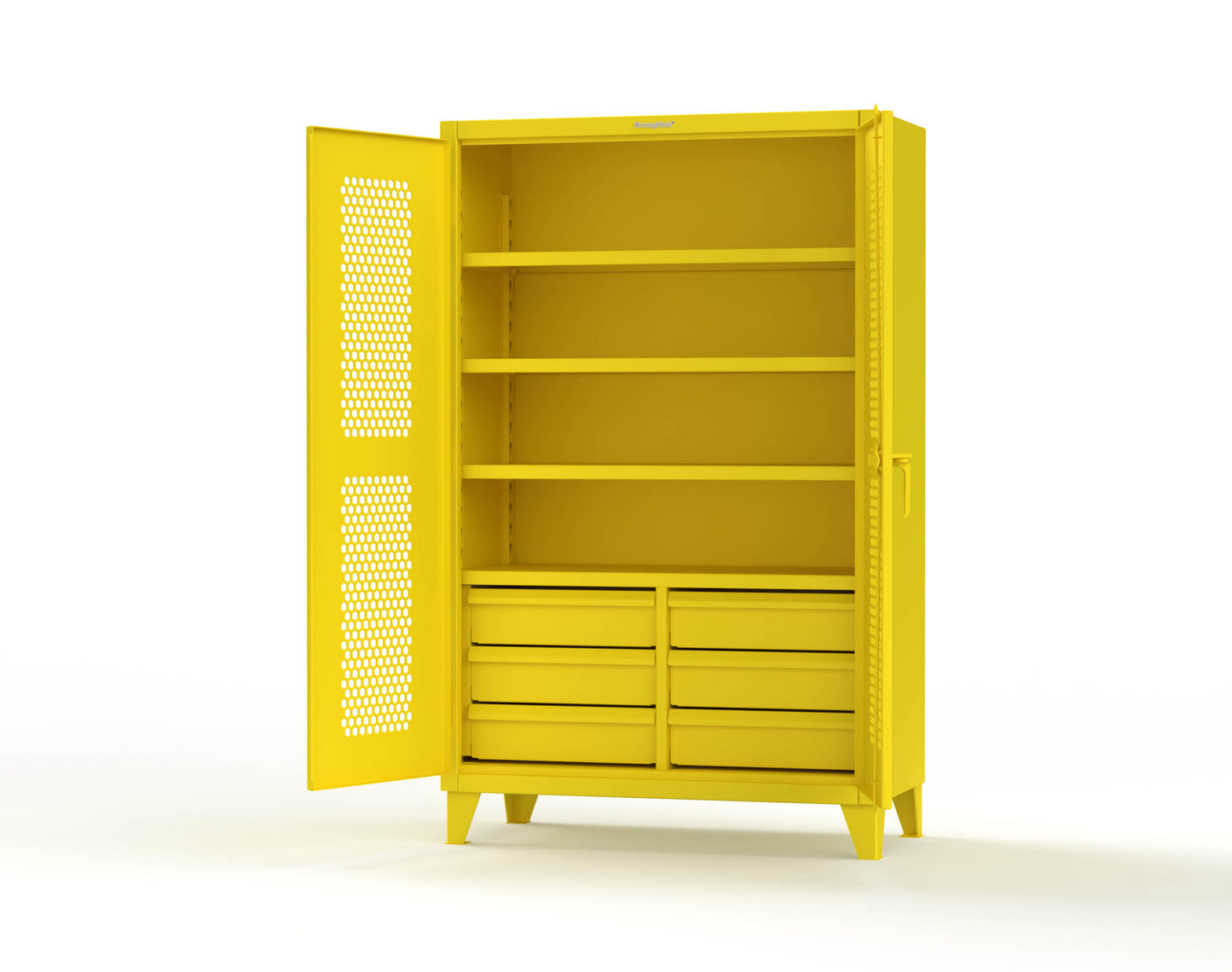 Extreme Duty 12 GA Ventilated (Hex) Cabinet with 6 Half-Width Drawers, 4 Shelves - 48 In. W x 24 In. D x 78 In. H - 46-H-244-6/5DB-1021