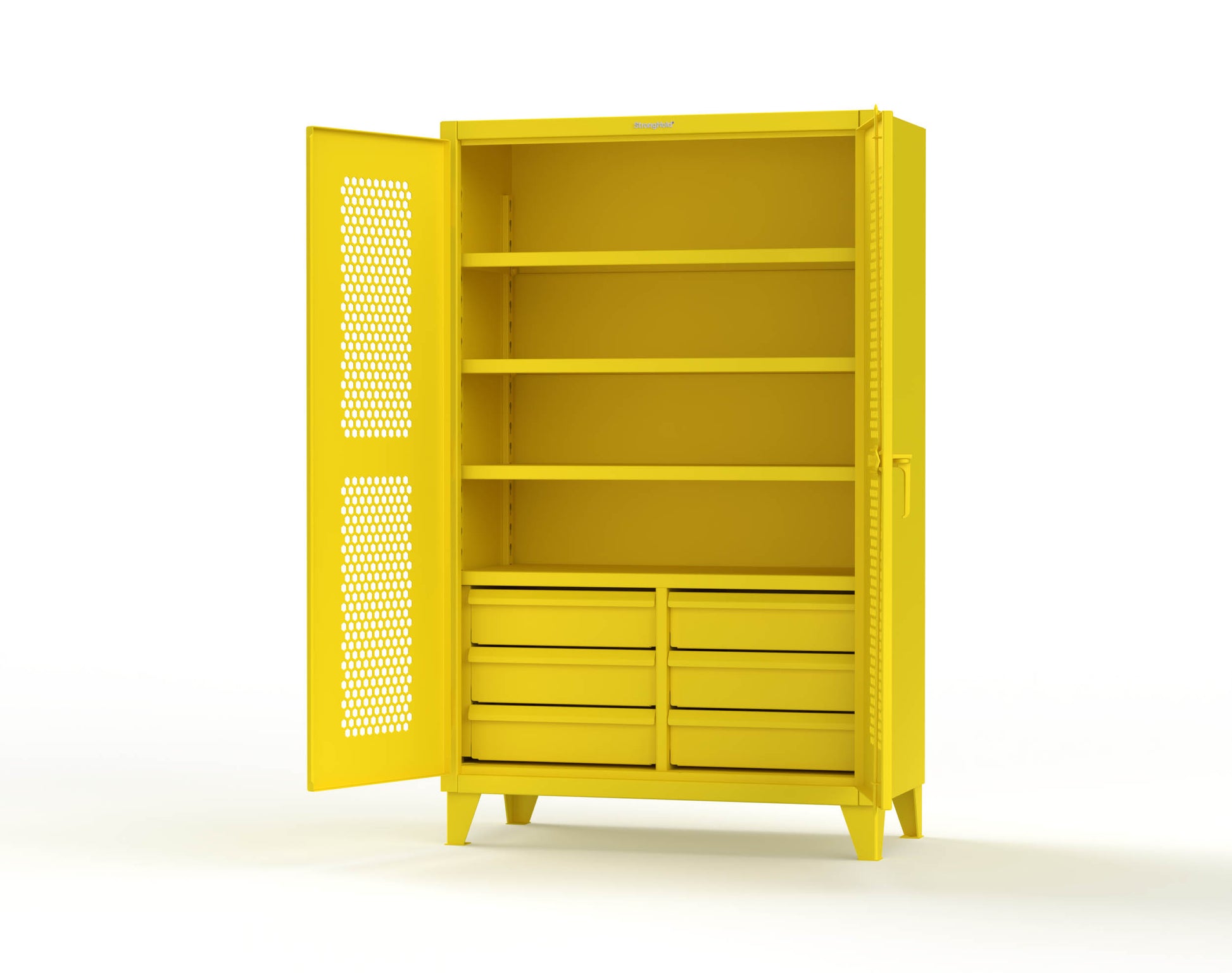 Extreme Duty 12 GA Ventilated (Hex) Cabinet with 6 Half-Width Drawers, 4 Shelves - 48 In. W x 24 In. D x 78 In. H - 46-H-244-6/5DB-1021