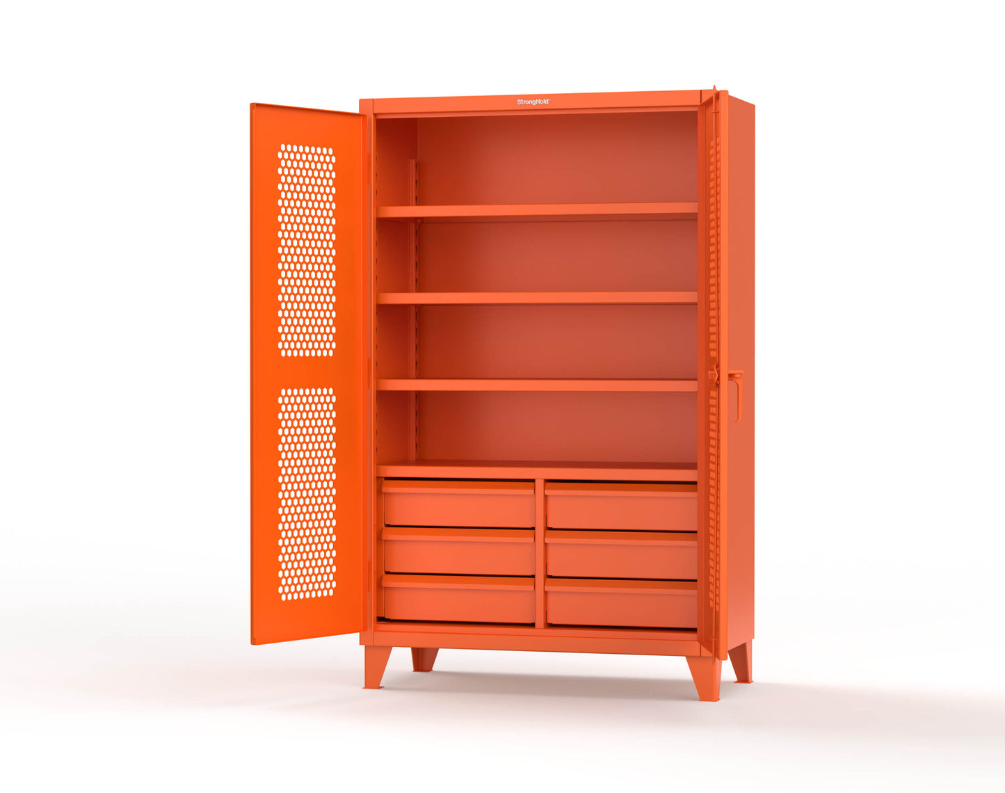 Extreme Duty 12 GA Ventilated (Hex) Cabinet with 6 Half-Width Drawers, 4 Shelves - 48 In. W x 24 In. D x 78 In. H - 46-H-244-6/5DB-2009