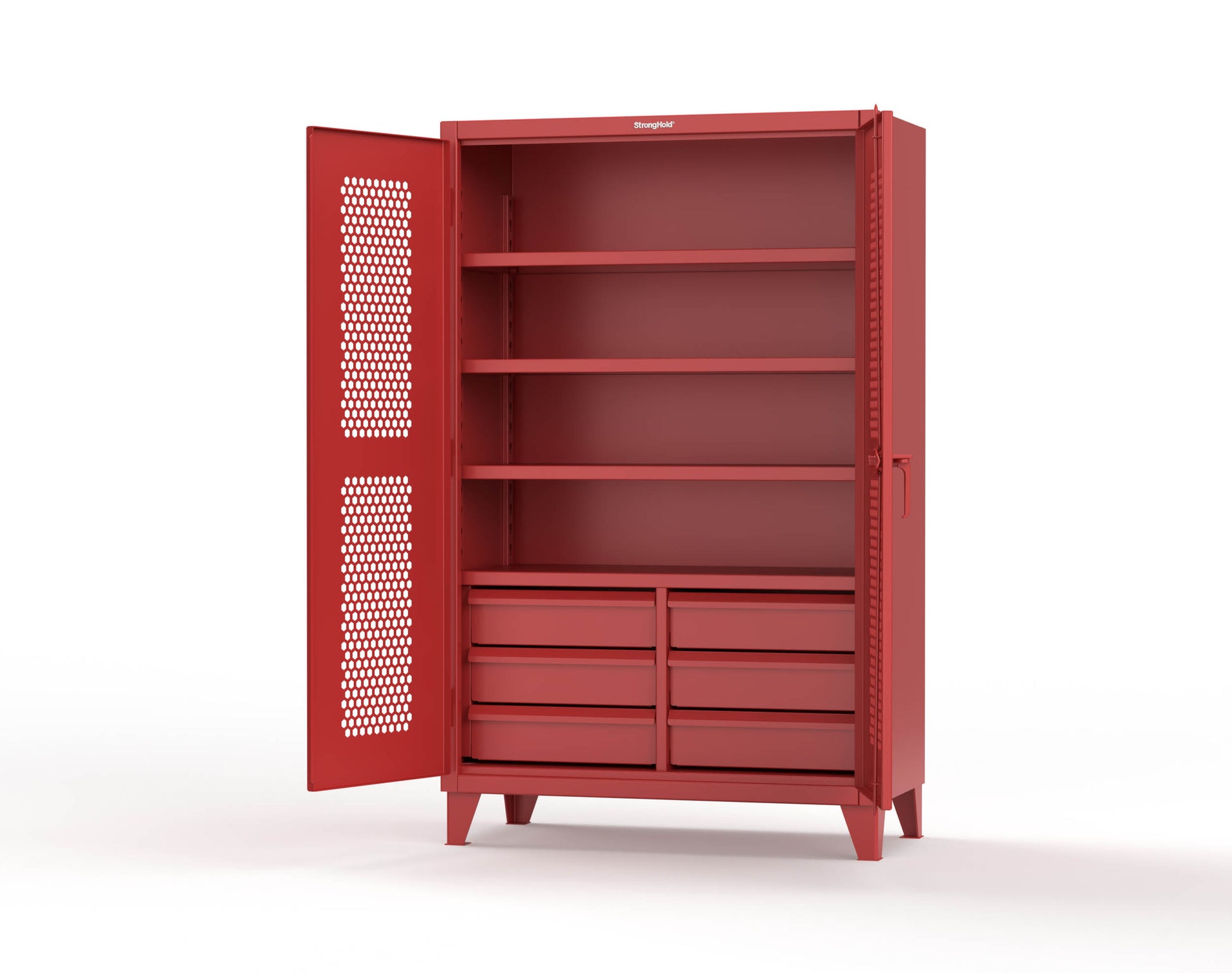 Extreme Duty 12 GA Ventilated (Hex) Cabinet with 6 Half-Width Drawers, 4 Shelves - 48 In. W x 24 In. D x 78 In. H - 46-H-244-6/5DB-3001