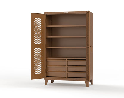 Extreme Duty 12 GA Ventilated (Hex) Cabinet with 6 Half-Width Drawers, 4 Shelves - 48 In. W x 24 In. D x 78 In. H - 46-H-244-6/5DB-8008
