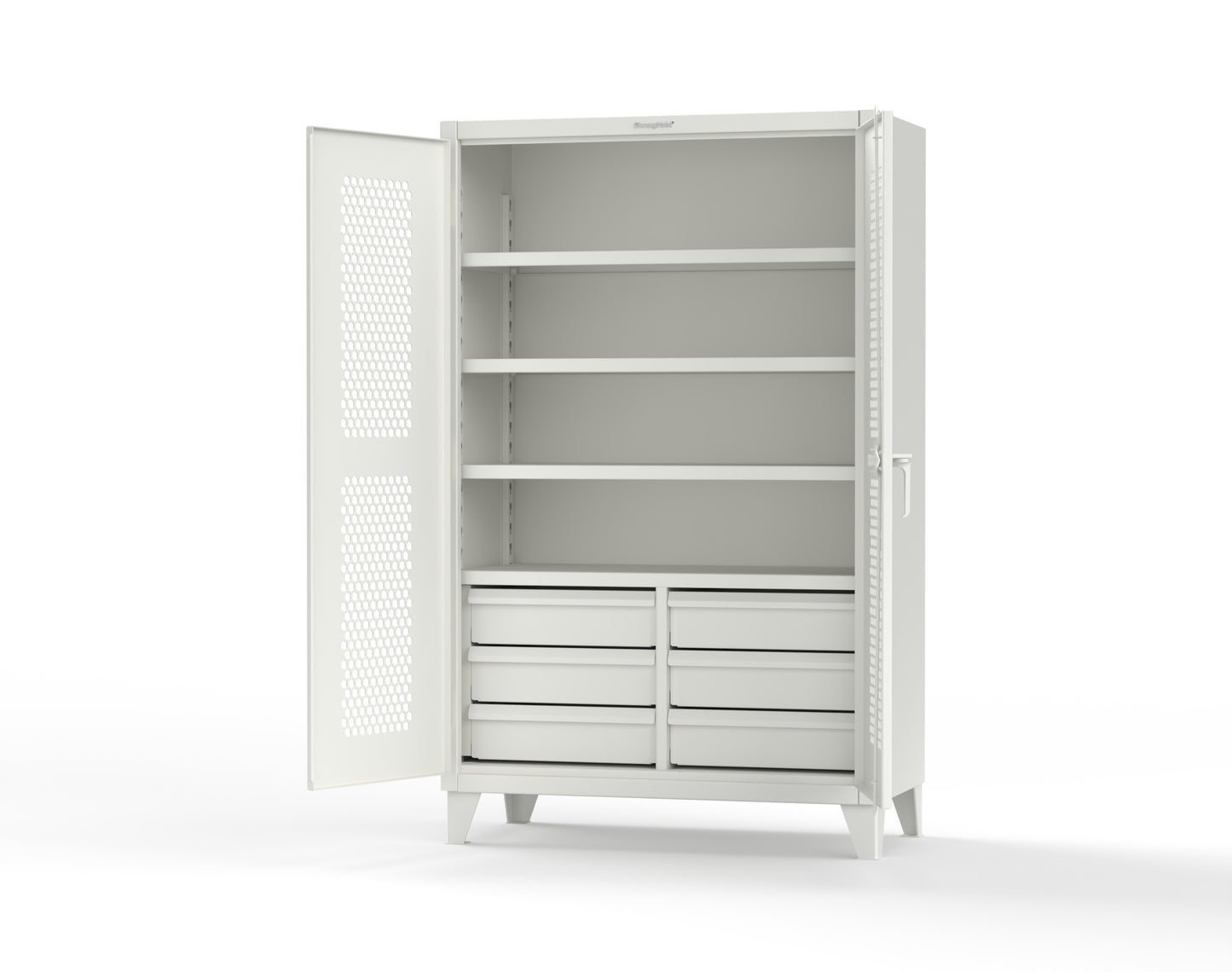Extreme Duty 12 GA Ventilated (Hex) Cabinet with 6 Half-Width Drawers, 4 Shelves - 48 In. W x 24 In. D x 78 In. H - 46-H-244-6/5DB-9003