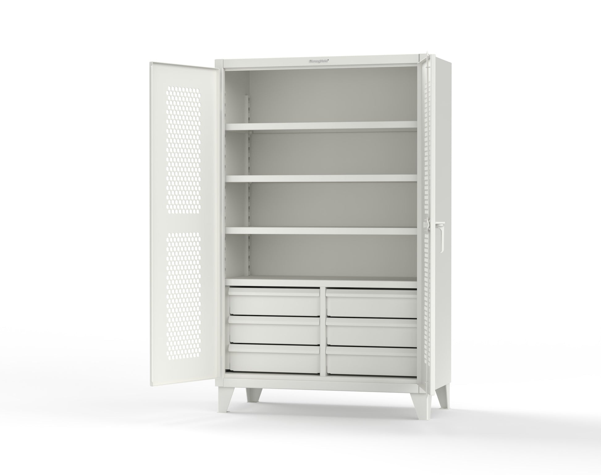 Extreme Duty 12 GA Ventilated (Hex) Cabinet with 6 Half-Width Drawers, 4 Shelves - 48 In. W x 24 In. D x 78 In. H - 46-H-244-6/5DB-9003
