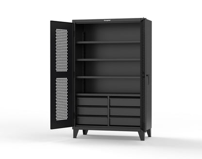 Extreme Duty 12 GA Ventilated (Hex) Cabinet with 6 Half-Width Drawers, 4 Shelves - 48 In. W x 24 In. D x 78 In. H - 46-H-244-6/5DB-9005