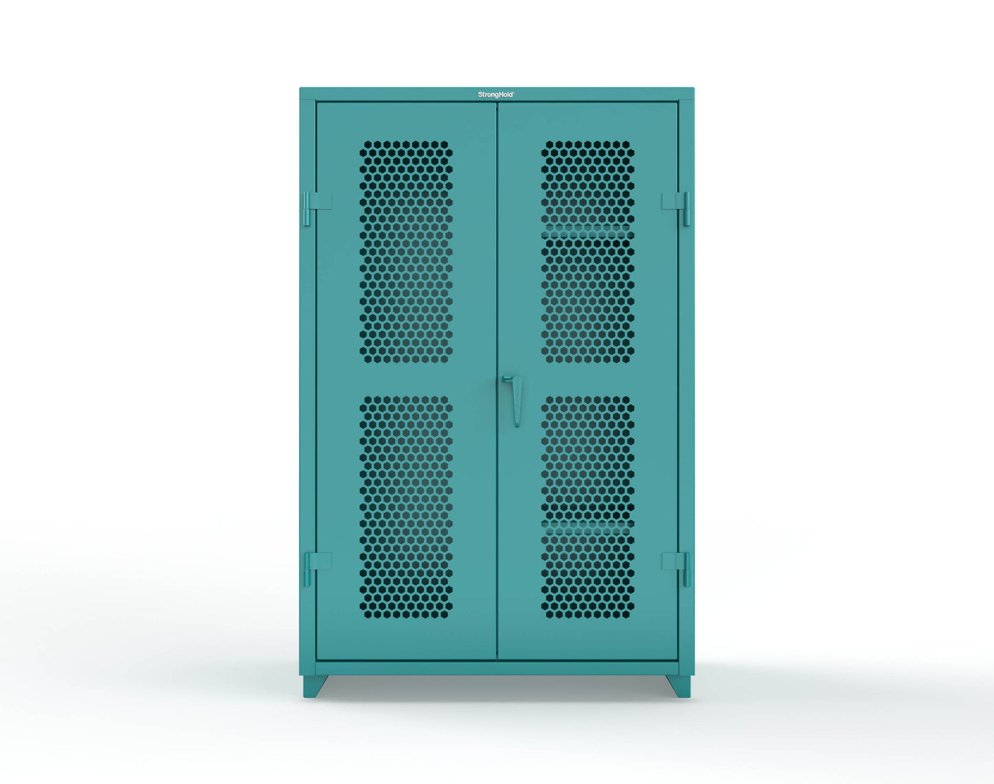 Extra Heavy Duty 14 GA Ventilated (Hex) Janitorial Cabinet with 3 Shelves - 48 In. W x 24 In. D x 75 In. H - 46-H-BC-243-L-5021