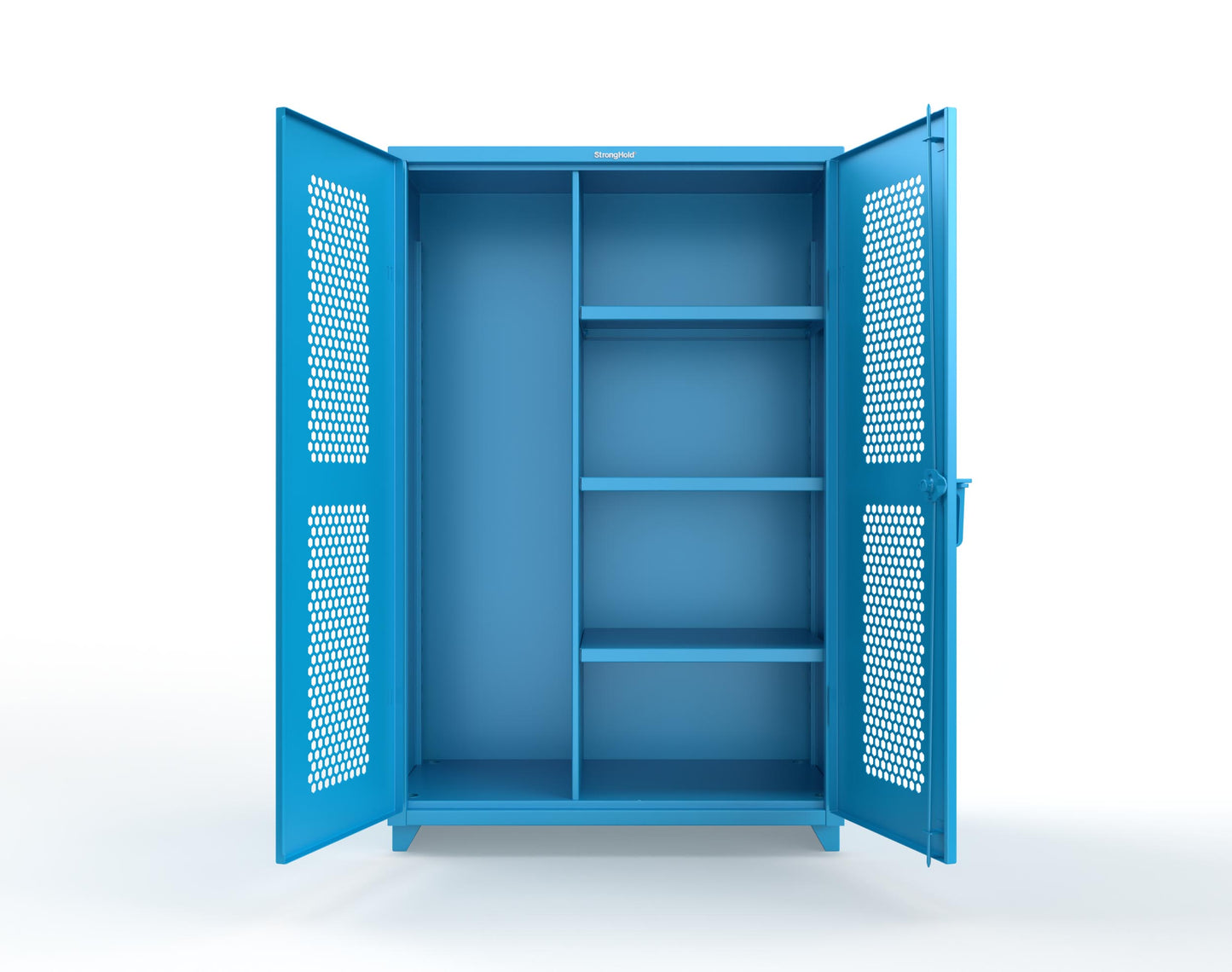 Extra Heavy Duty 14 GA Ventilated (Hex) Janitorial Cabinet with 3 Shelves - 48 In. W x 24 In. D x 75 In. H - 46-H-BC-243-L-5012
