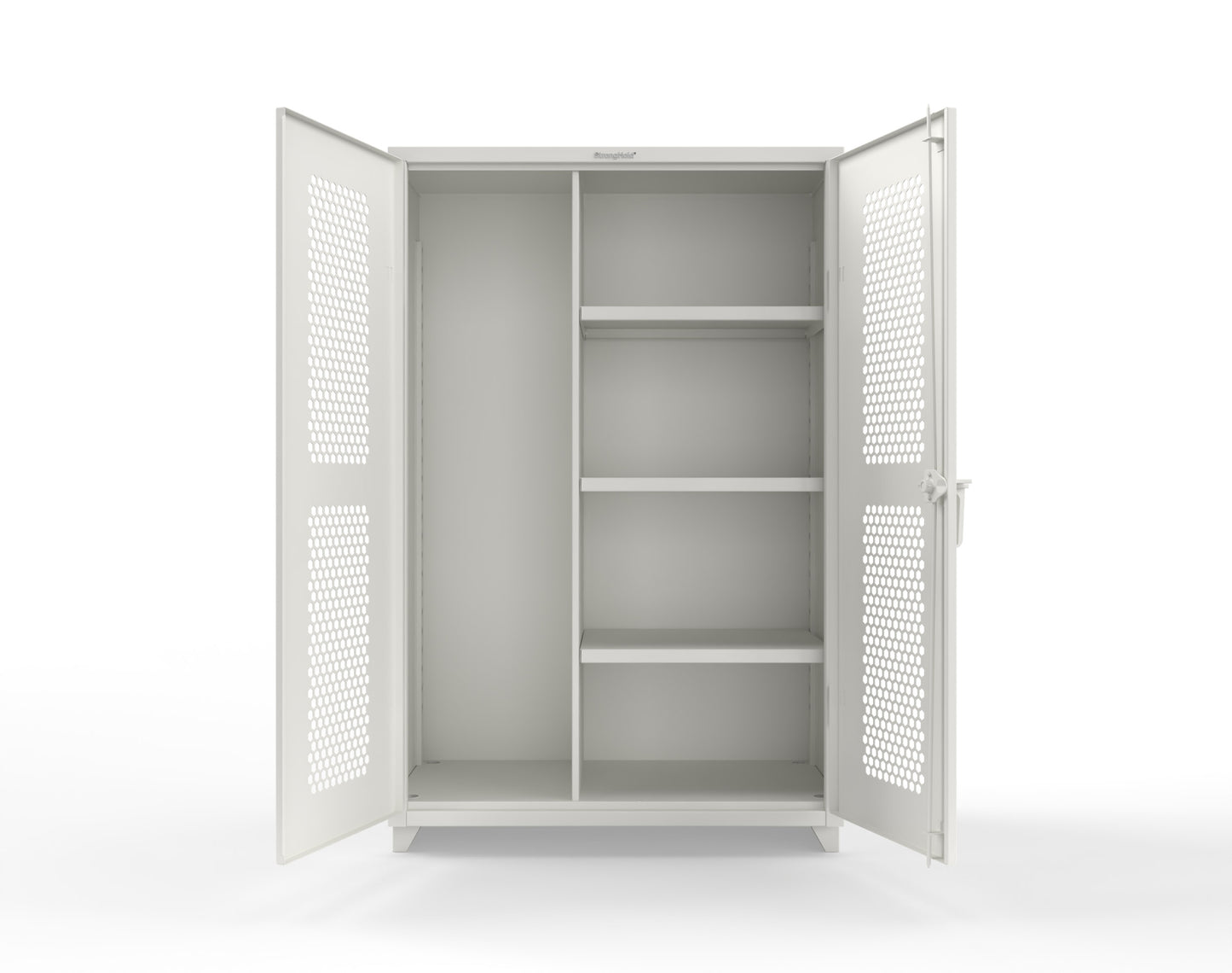 Extra Heavy Duty 14 GA Ventilated (Hex) Janitorial Cabinet with 3 Shelves - 48 In. W x 24 In. D x 75 In. H - 46-H-BC-243-L-9003