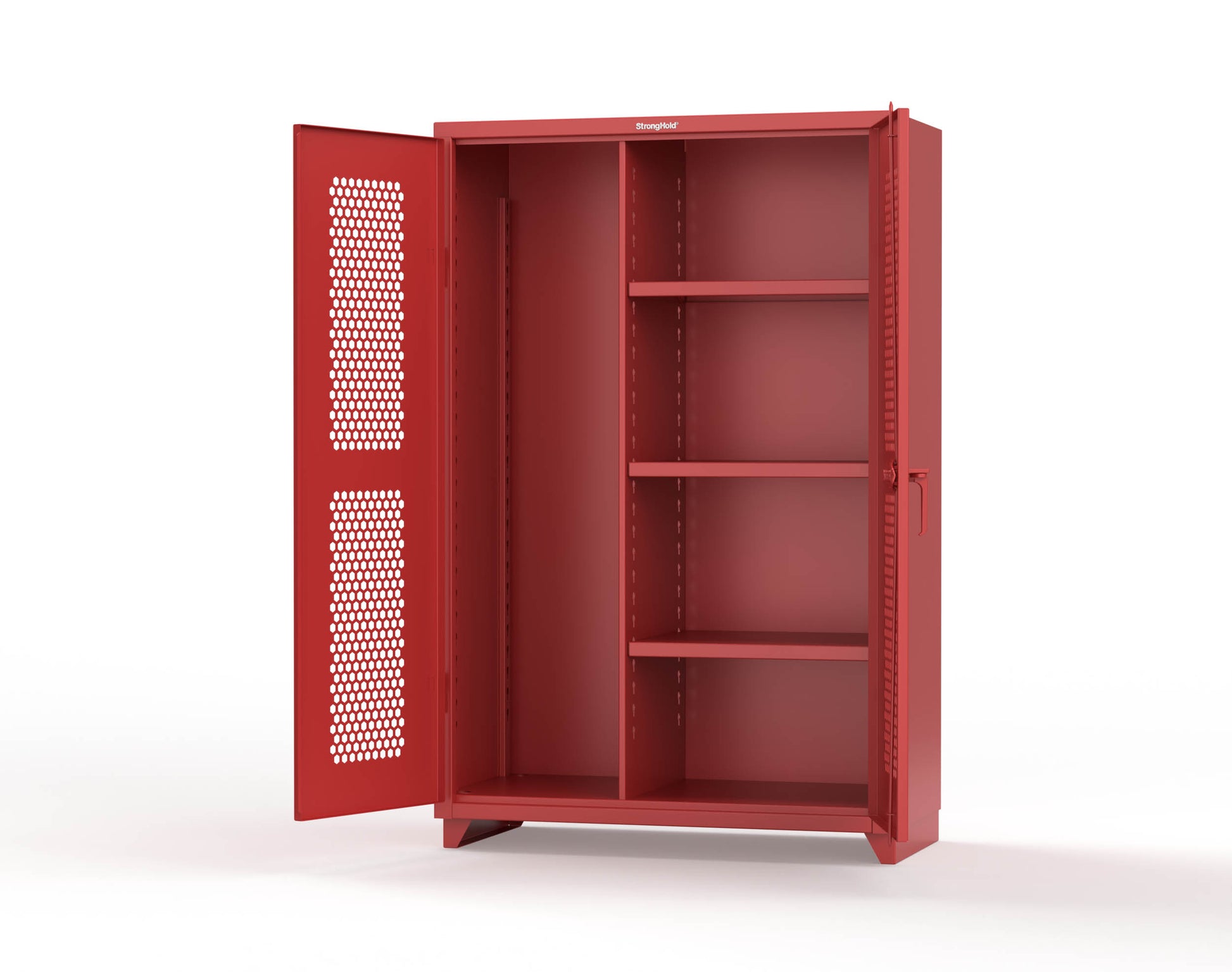 Extra Heavy Duty 14 GA Ventilated (Hex) Janitorial Cabinet with 3 Shelves - 48 In. W x 24 In. D x 75 In. H - 46-H-BC-243-L-3001