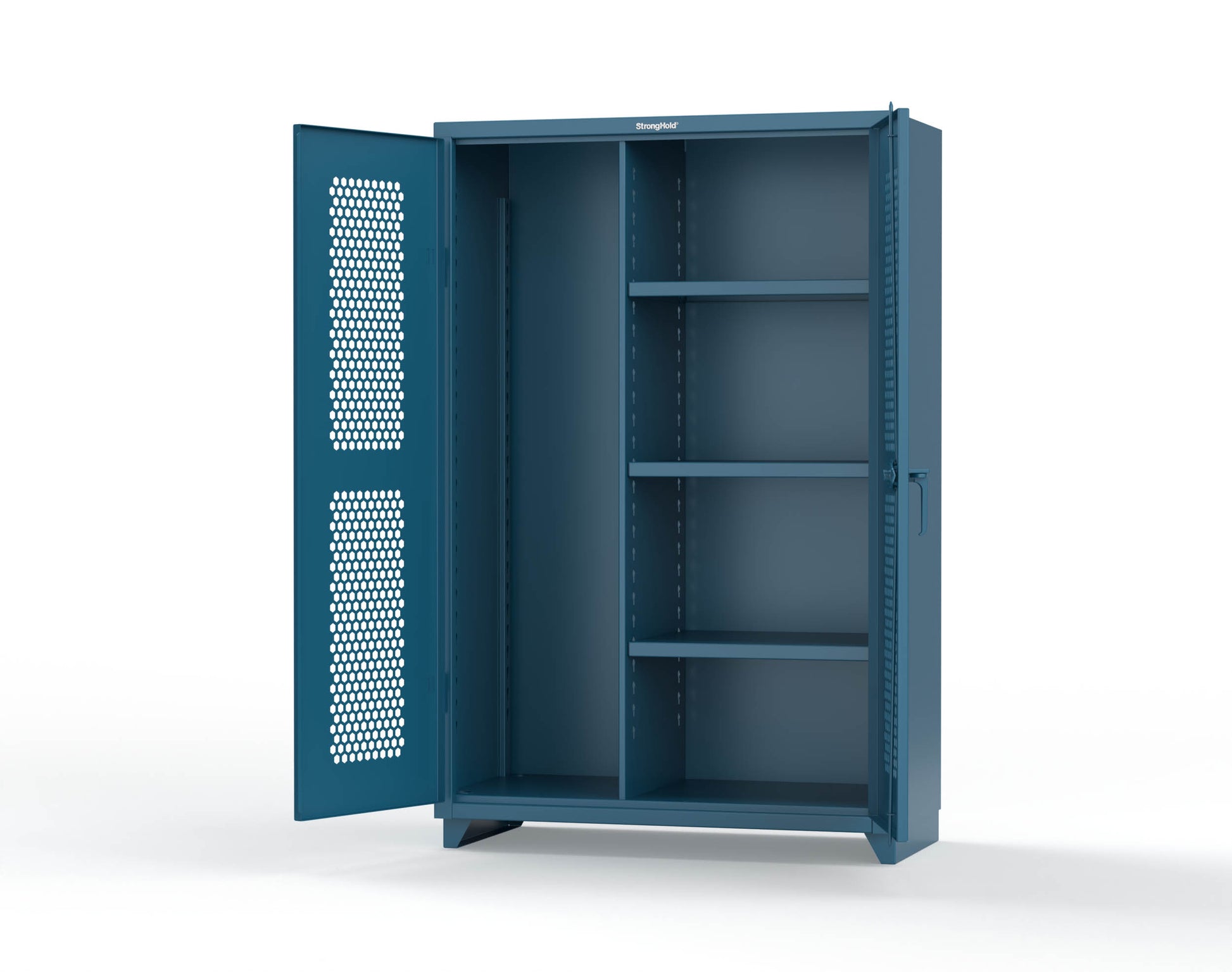 Extra Heavy Duty 14 GA Ventilated (Hex) Janitorial Cabinet with 3 Shelves - 48 In. W x 24 In. D x 75 In. H - 46-H-BC-243-L-5001