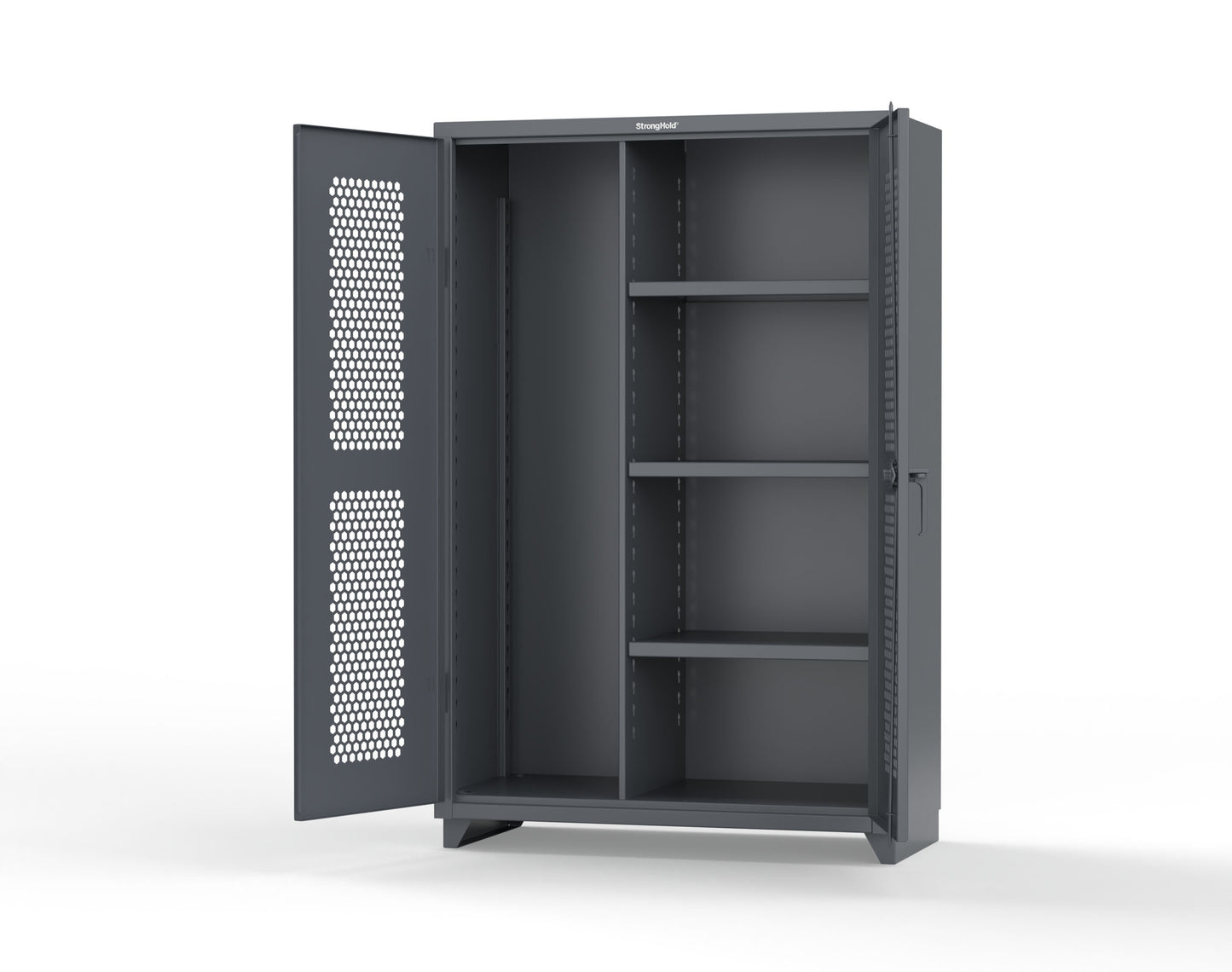 Extra Heavy Duty 14 GA Ventilated (Hex) Janitorial Cabinet with 3 Shelves - 48 In. W x 24 In. D x 75 In. H - 46-H-BC-243-L-7024