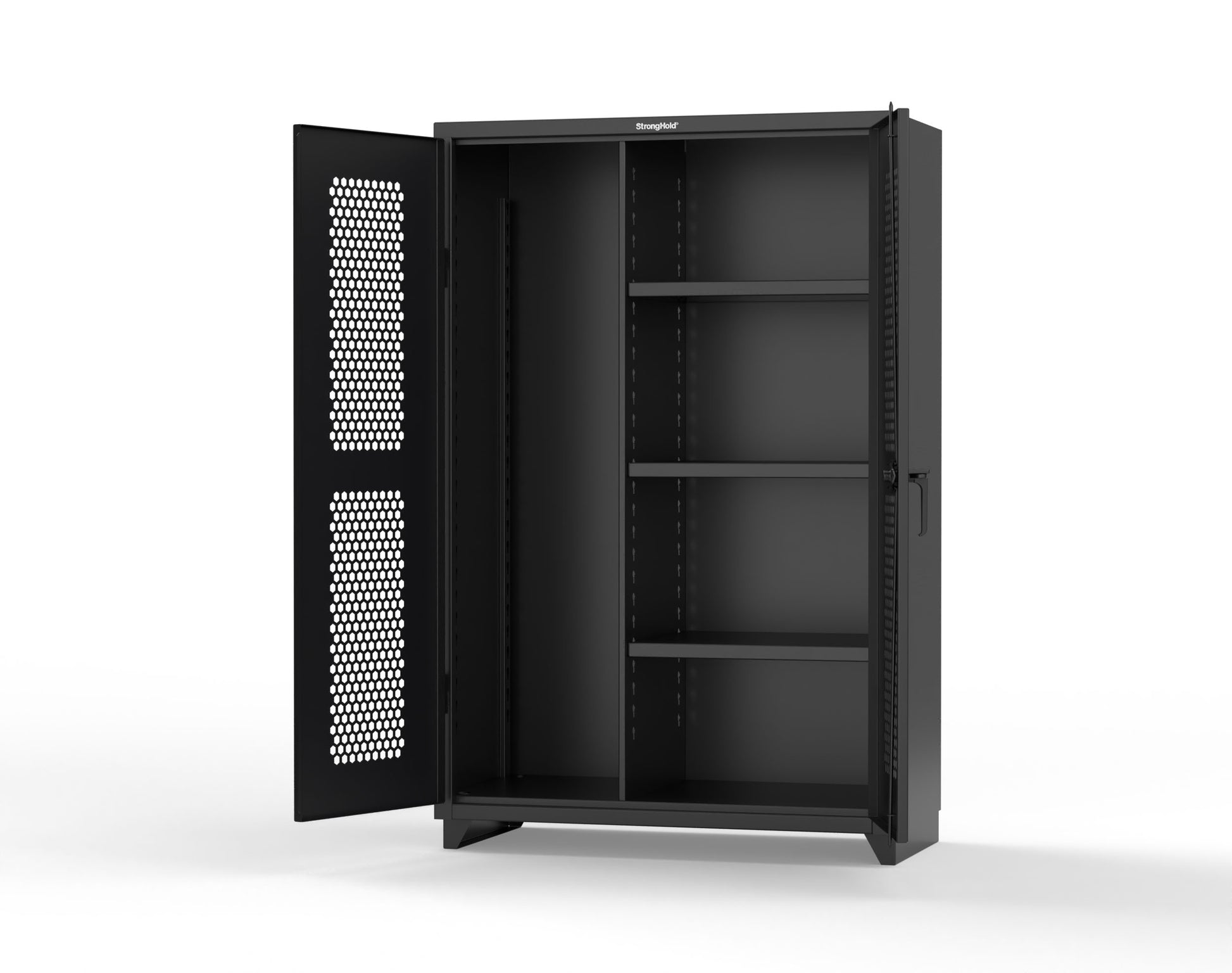 Extra Heavy Duty 14 GA Ventilated (Hex) Janitorial Cabinet with 3 Shelves - 48 In. W x 24 In. D x 75 In. H - 46-H-BC-243-L-9005