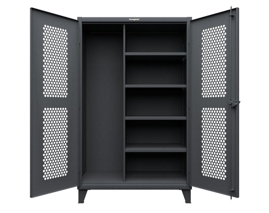 Extreme Duty 12 GA Ventilated (Hex) Janitorial Cabinet with 4 Shelves - 48 In. W x 24 In. D x 78 In. H